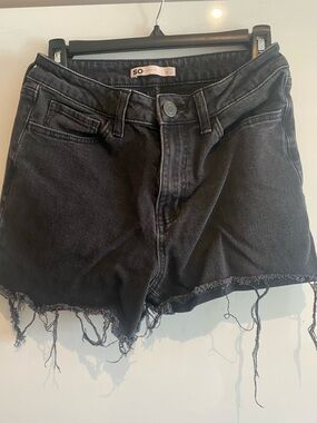SO Black Frayed Hem High-Rise Denim Shorts